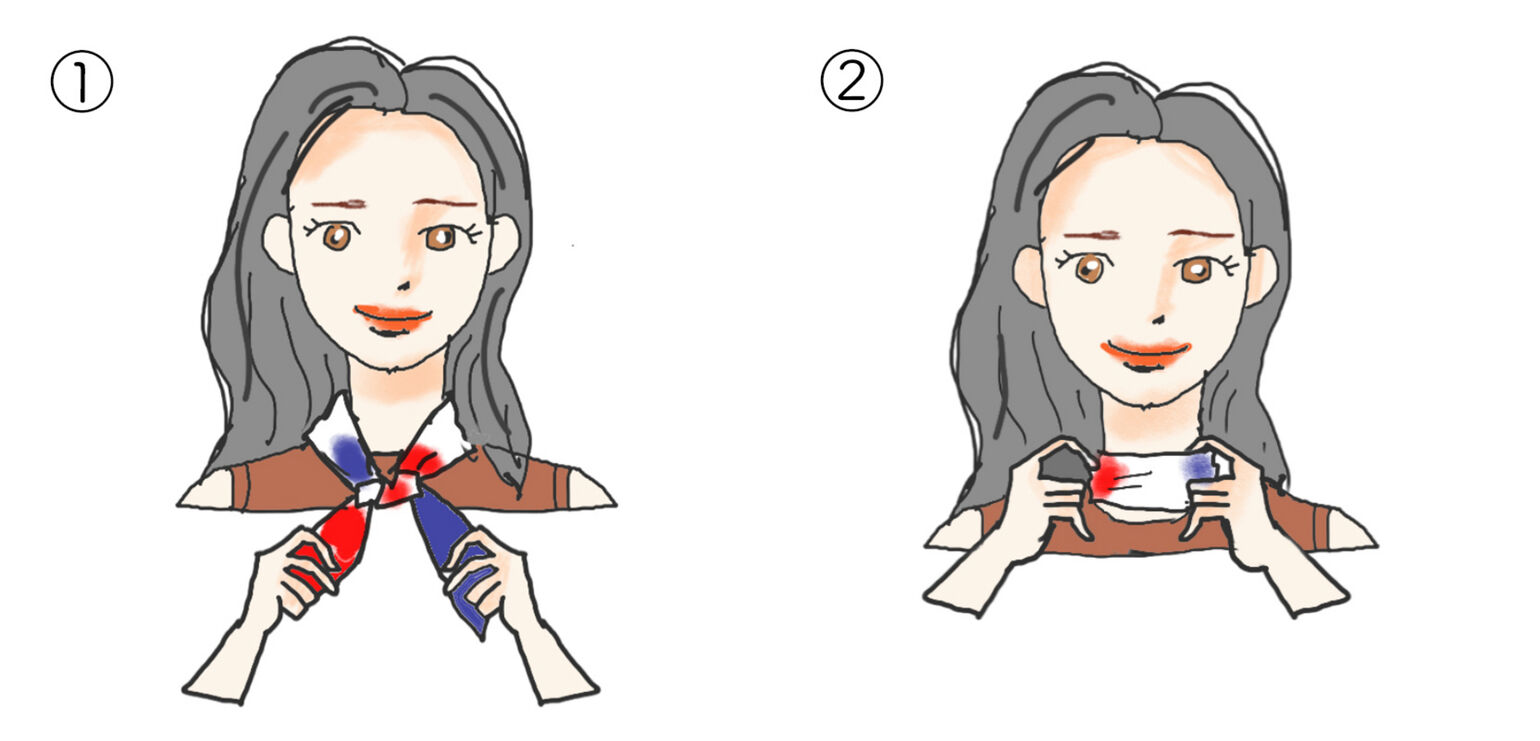 スカーフの後ろ巻きの工程を説明するイラスト