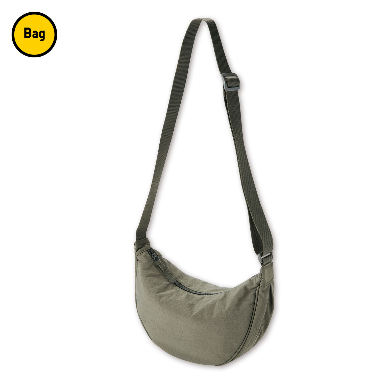 オリーブ色のラウンドミニショルダーバッグの画像