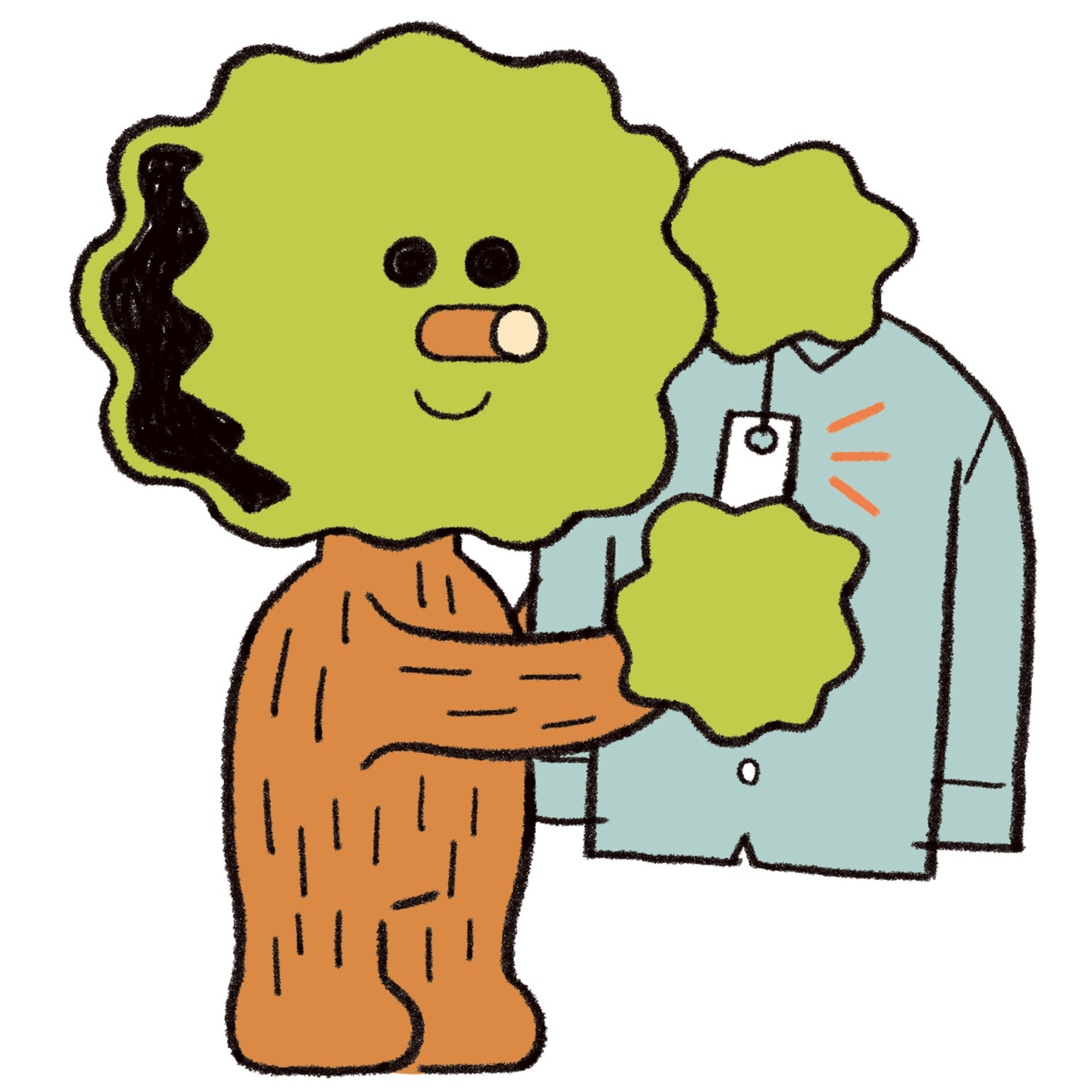 服の素材を確認し買い物をするイラスト