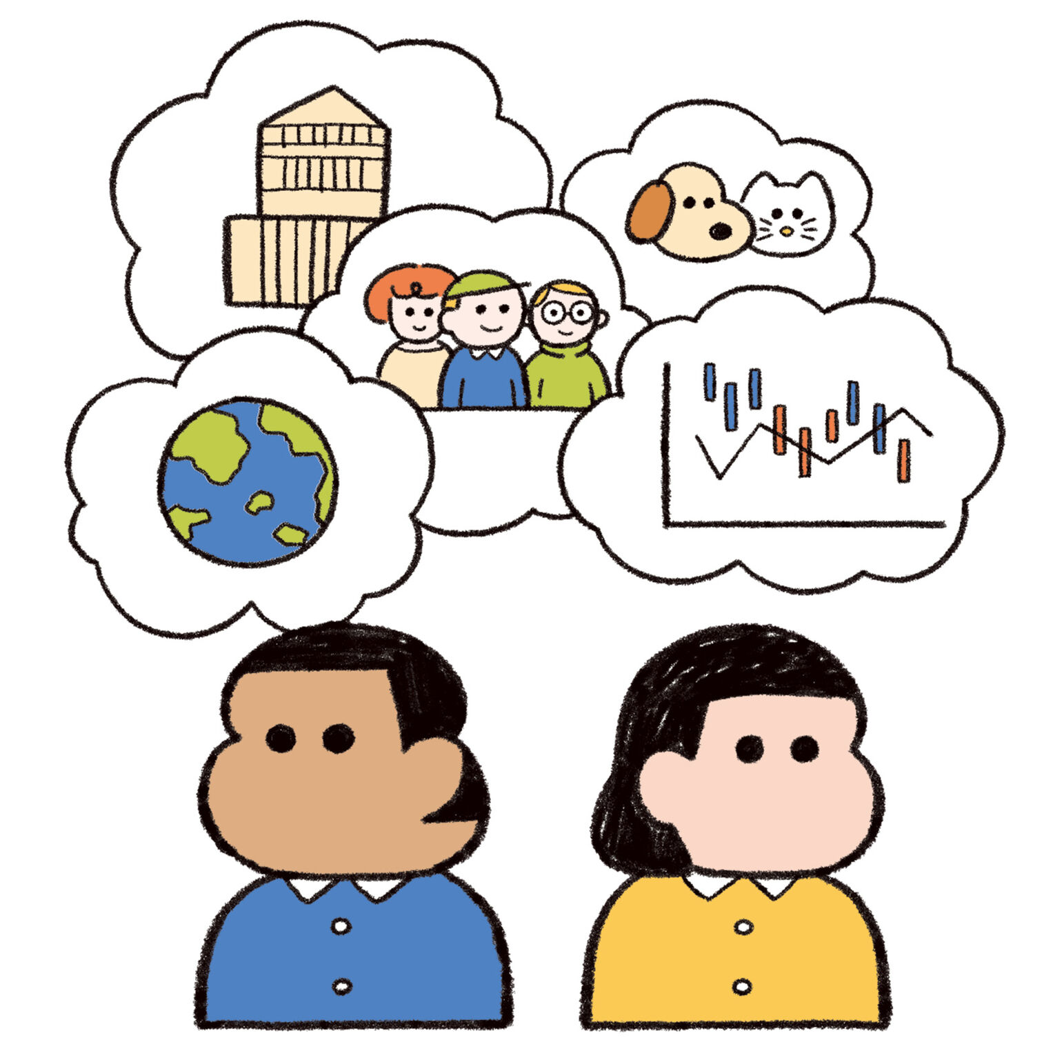 環境だけでなく人権や経済、社会の持続性も含めた広い概念が描かれたイラスト