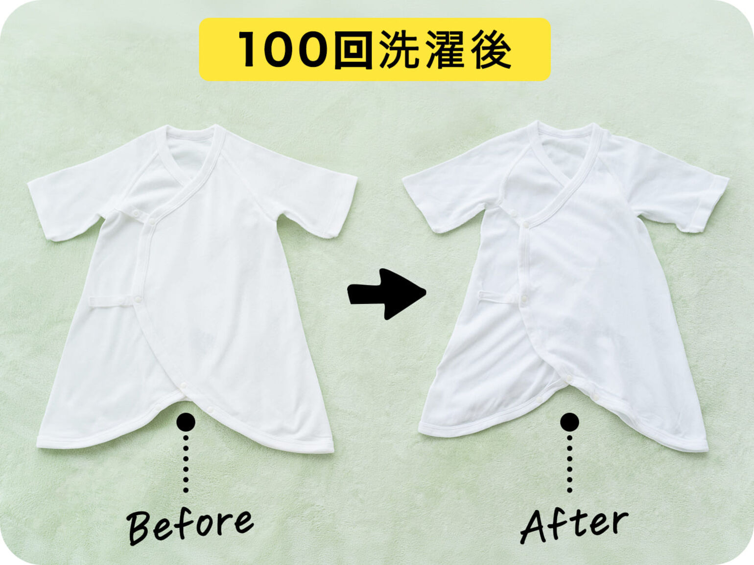 新品の肌着と、100回洗濯後の肌着
