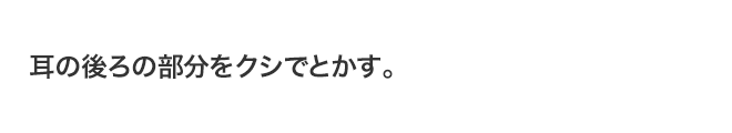 耳の後ろの部分をクシでとかす。