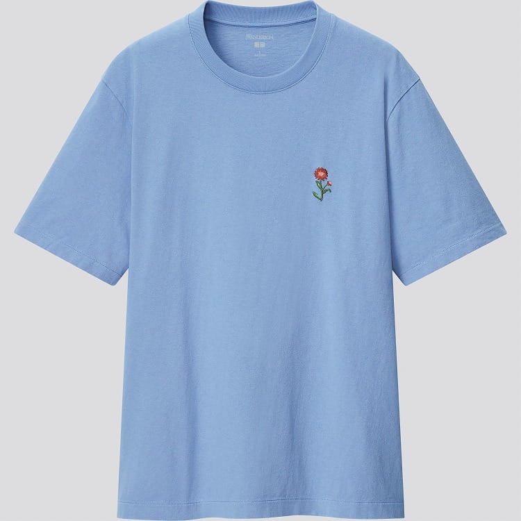 Flower Embroidery Crew Neck Short-Sleeve T-Shirt