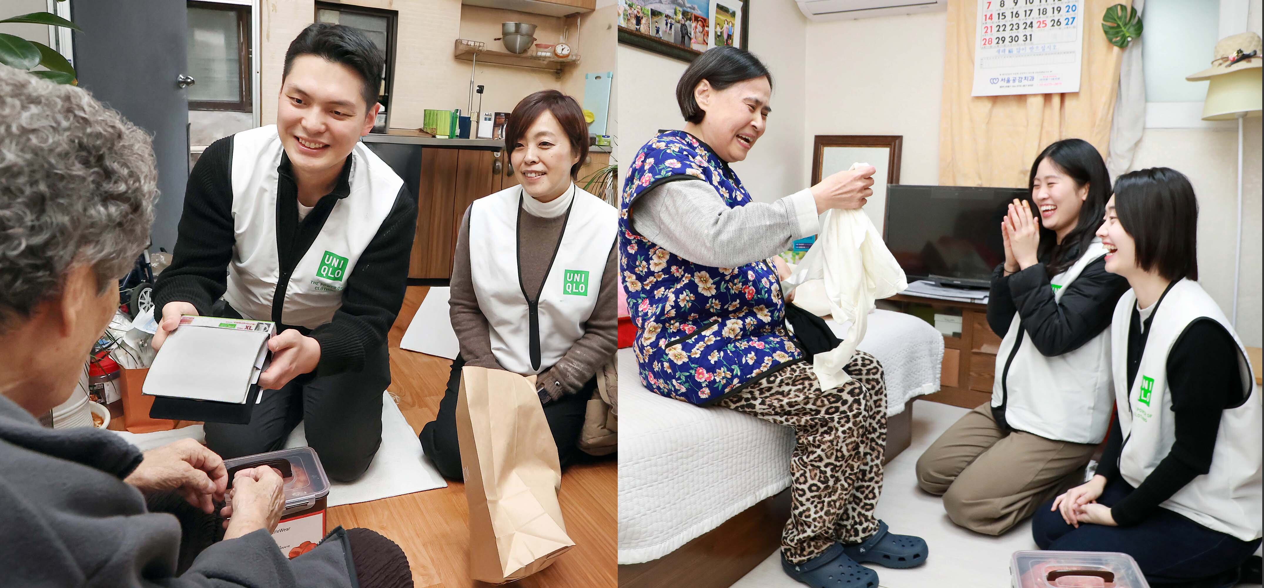 [사진자료5] '더 하트 오브 라이프웨어' 캠페인의 일환으로 독거노인 가구에 방문해 히트텍과 김장 김치를 전달하는 유니클로 임직원들.jpg