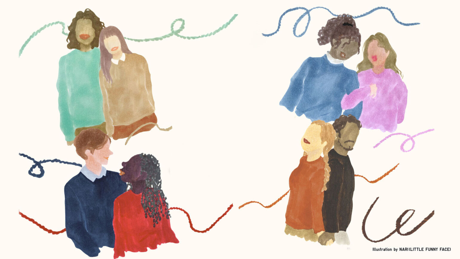 illustratie van personen in gekleurde kasjmier truien