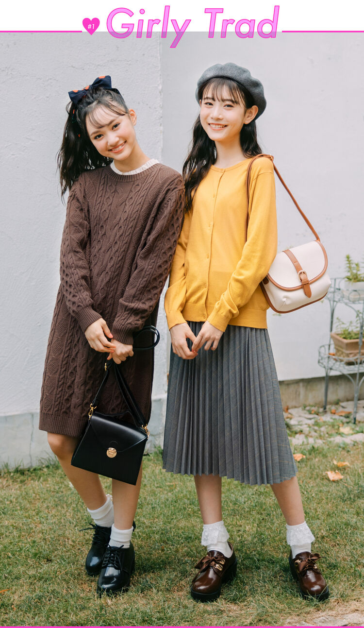 GIRLS ケーブルクルーネックワンピース(長袖)&GIRLS クルーネックカーディガン(長袖)