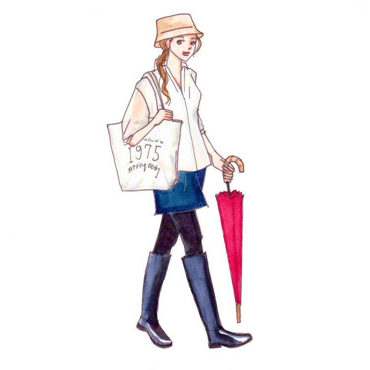 ショートパンツ×レインブーツで雨の日も動きやすいママコーデ