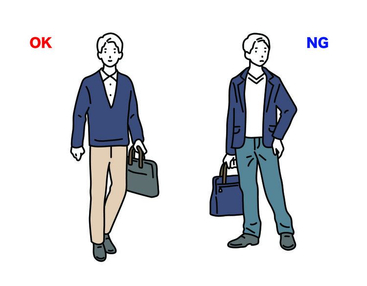 ルール1：しわやよれのない、清潔感のあるOKスタイルとだらしない印象のNGスタイル