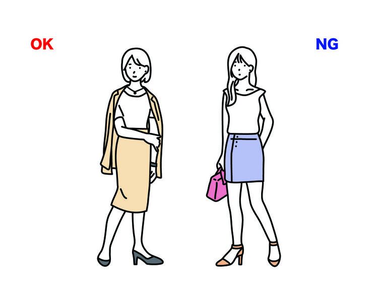 ルール2：露出控えめのOKスタイルと、ノースリーブ、ミニスカートなど露出度が高いNGスタイル