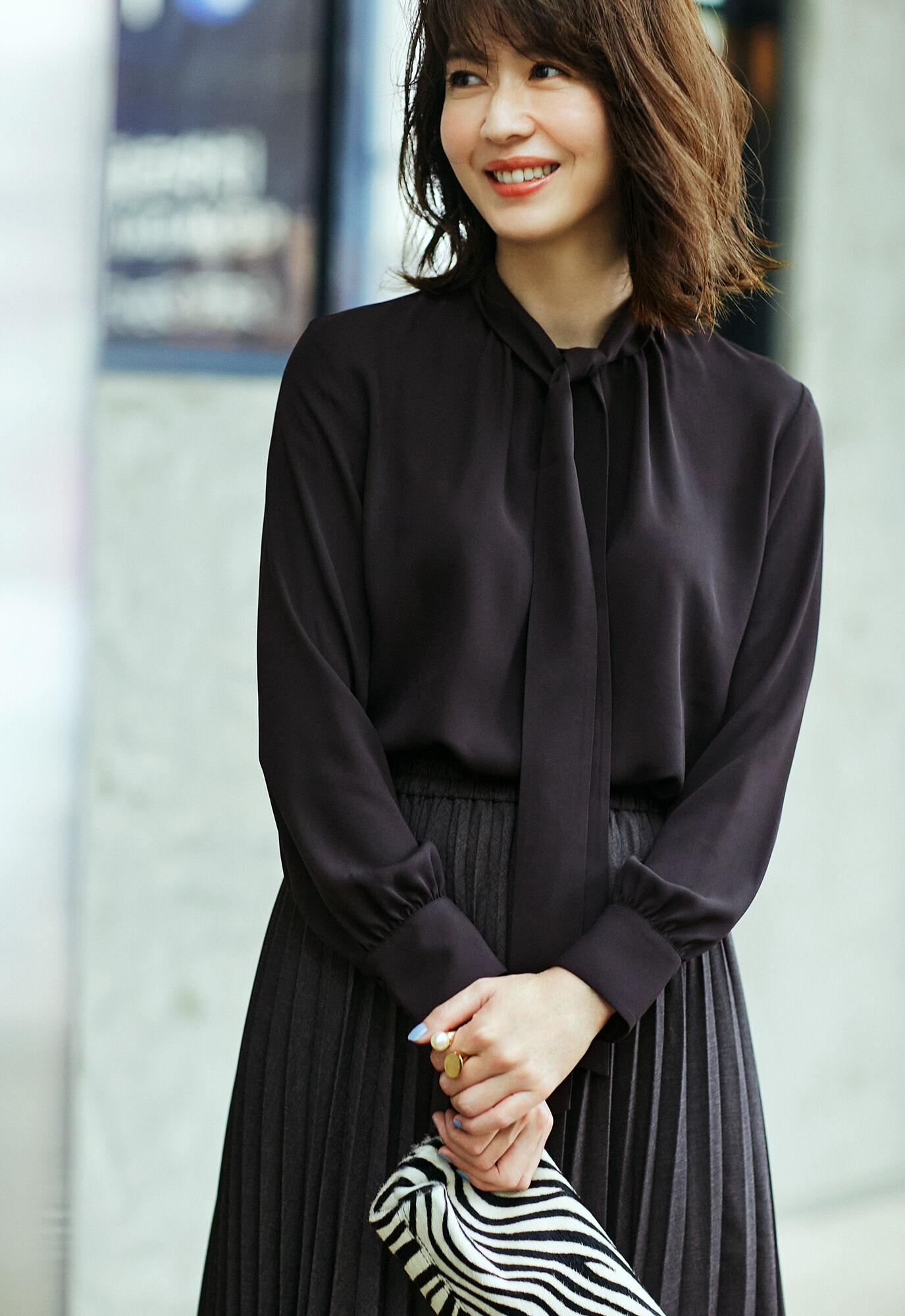 ジョーゼットボウタイブラウス（長袖）