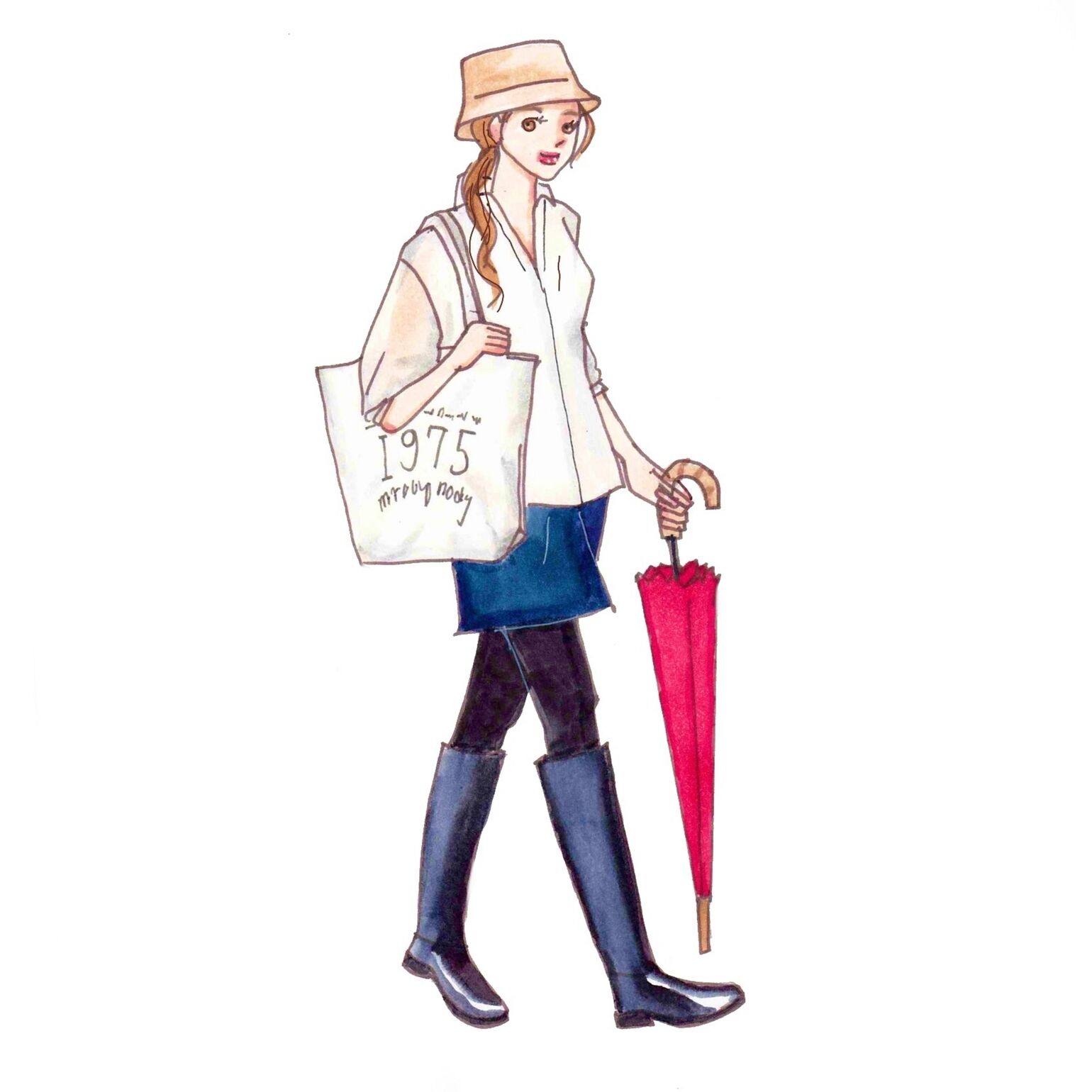 ショートパンツ×レインブーツで雨の日も動きやすいママコーデ