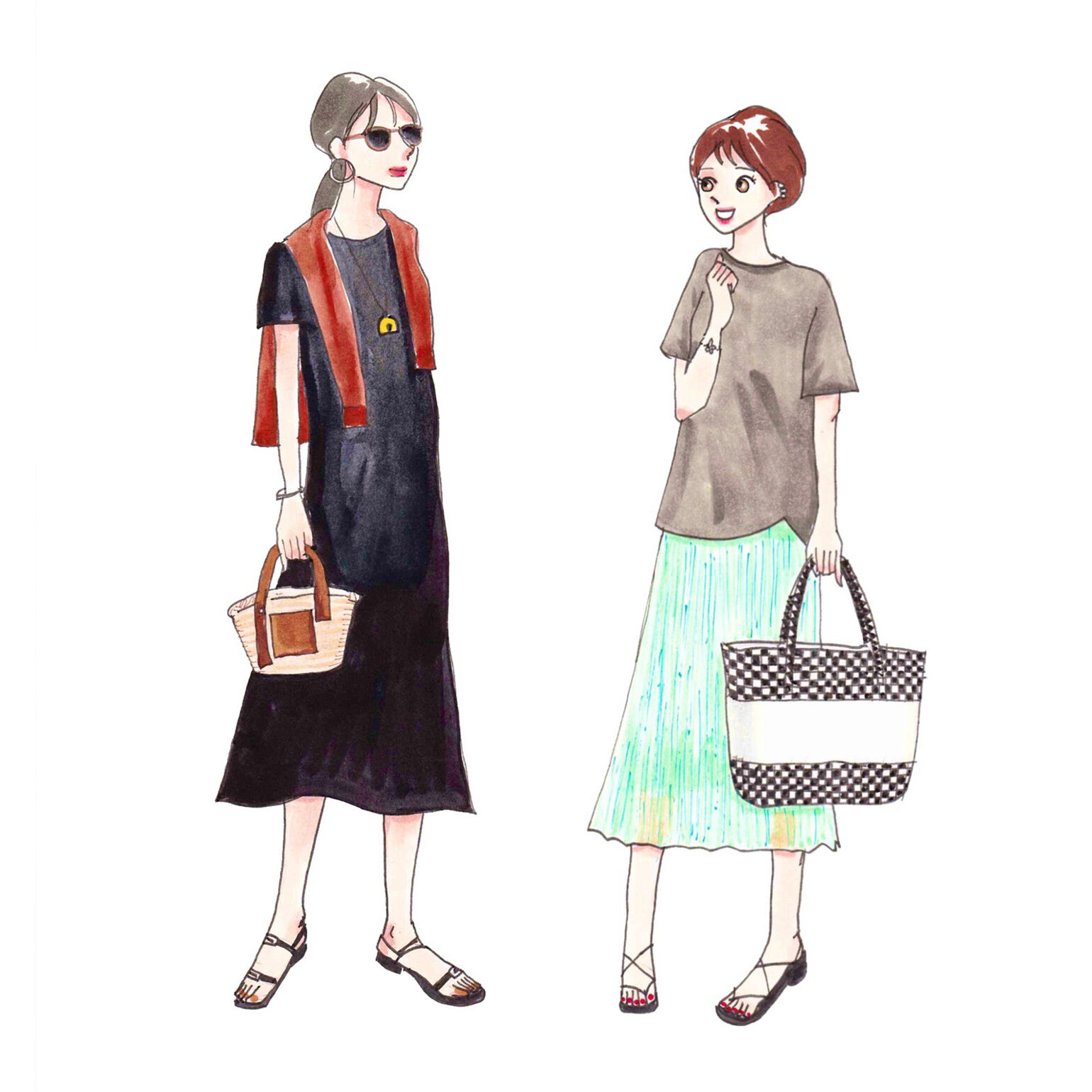 Tシャツワンピ―はカーディガンを肩掛けする、ロングTシャツは、パンツでは無くスカートを合わせるなどでコーデに変化を付ける