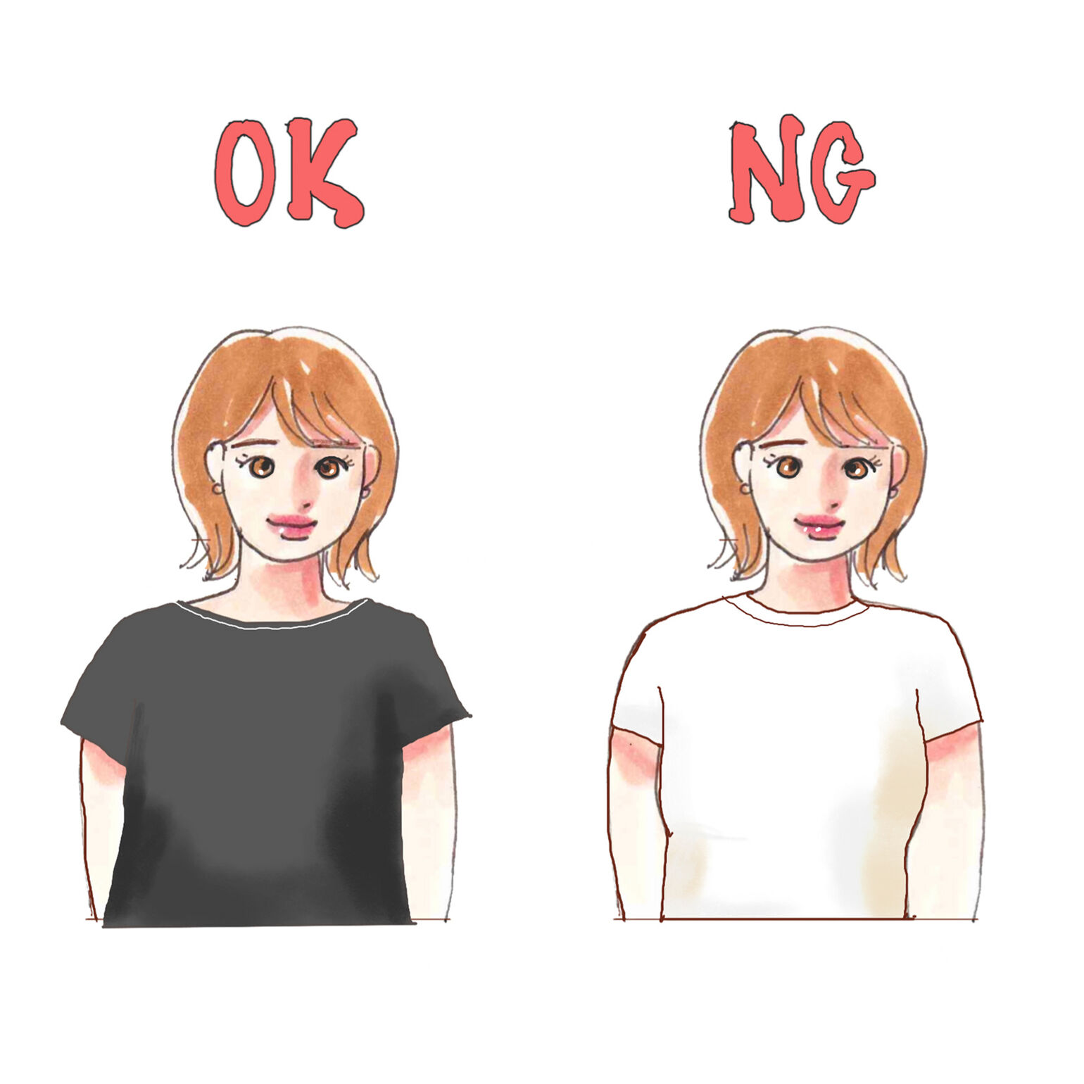 50代がTシャツを選ぶときは、薄手の素材の薄い色はNG,適度に厚みのある生地でダークカラーの物を選んで引き締め見せるのが良い