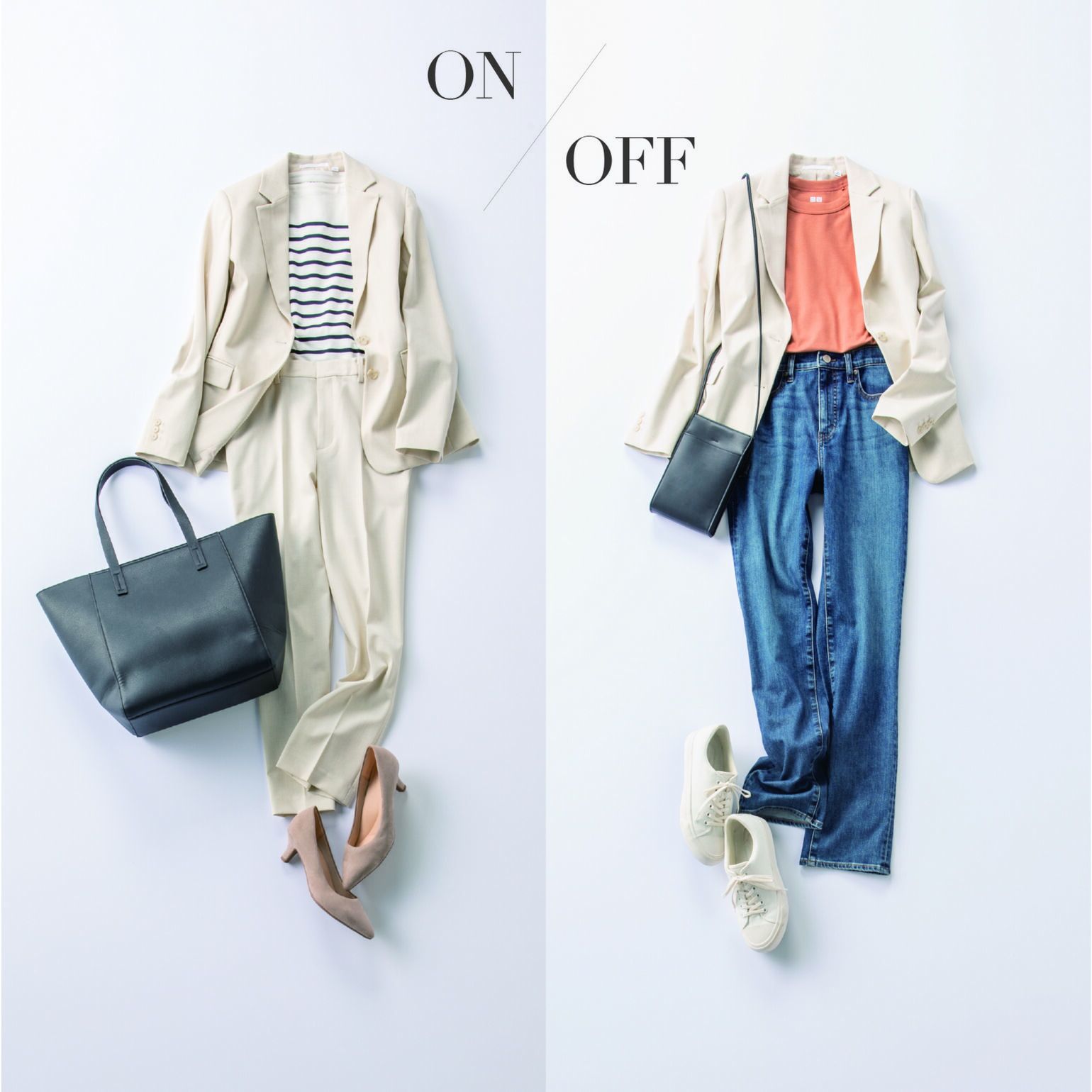 春のレディースコーデはON/OFFで着回せるオフホワイトのジャケットがおすすめ