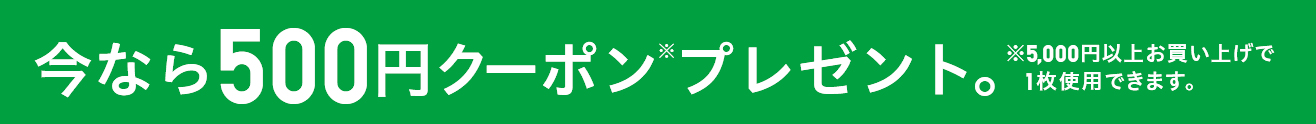 今なら500円クーポンプレゼント。※5,000円以上お買い上げで1枚使用できます。