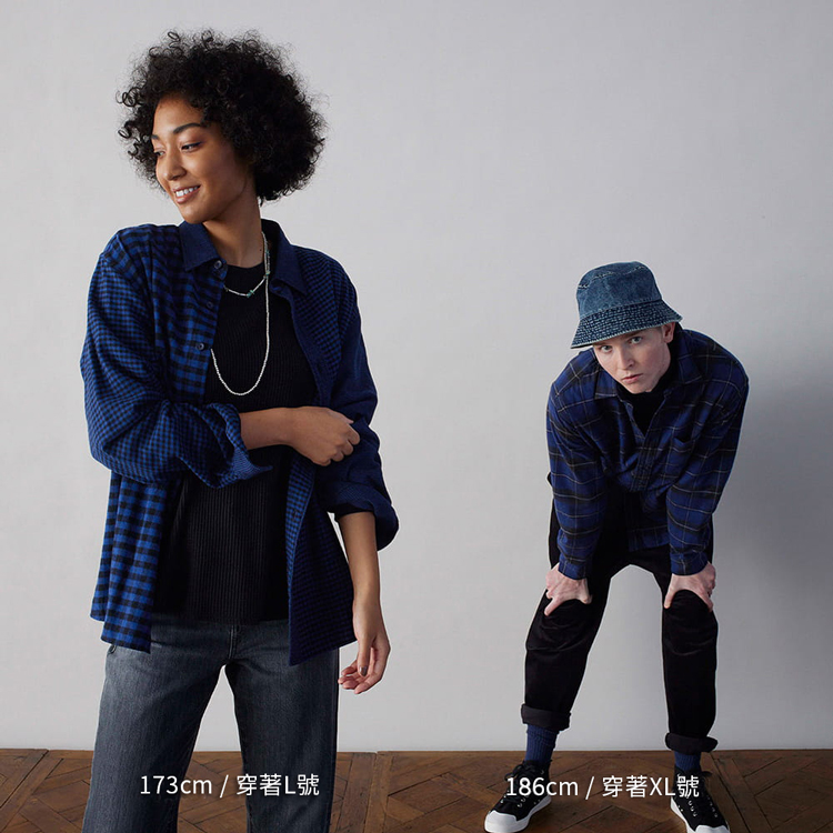 男裝 法蘭絨格紋襯衫 (長袖)(標準領)