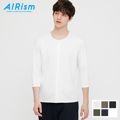 AIRism 前開式圓領上衣 (8分袖)(按扣款)