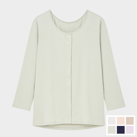 女裝棉質前開式U領上衣(8分袖)