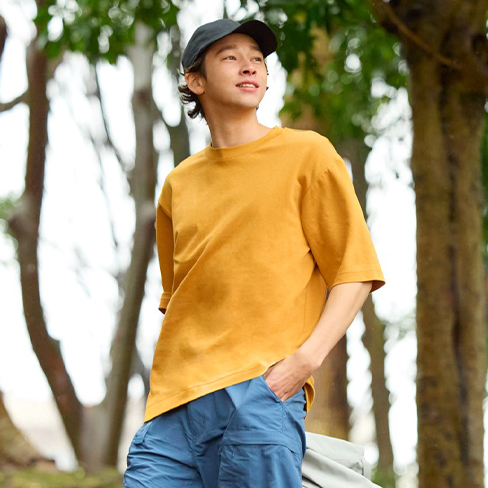 U AIRism棉質寬版圓領T恤(五分袖)