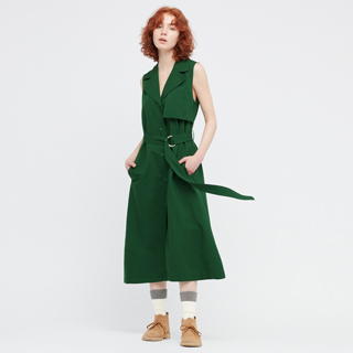 JW ANDERSON 亞麻混紡附腰帶翻領洋裝(無袖) 
