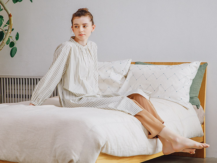 柔軟彈性洋裝(長袖)(條紋)