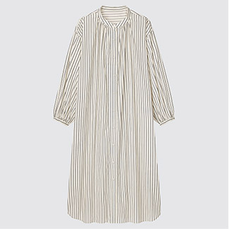 柔軟彈性洋裝(長袖)(條紋)