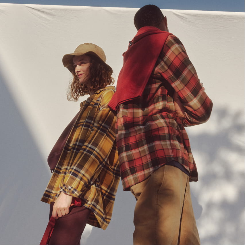 法蘭絨格紋襯衫(標準領)(長袖)