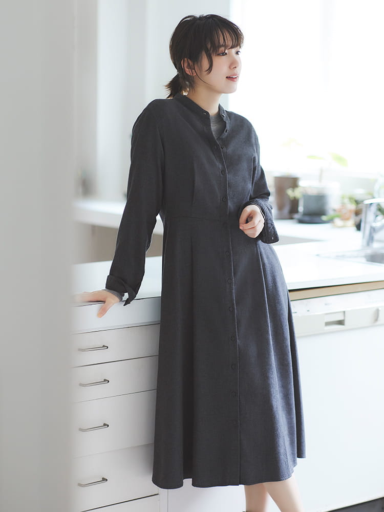 柔軟法蘭絨 寬襬洋裝 (長袖)