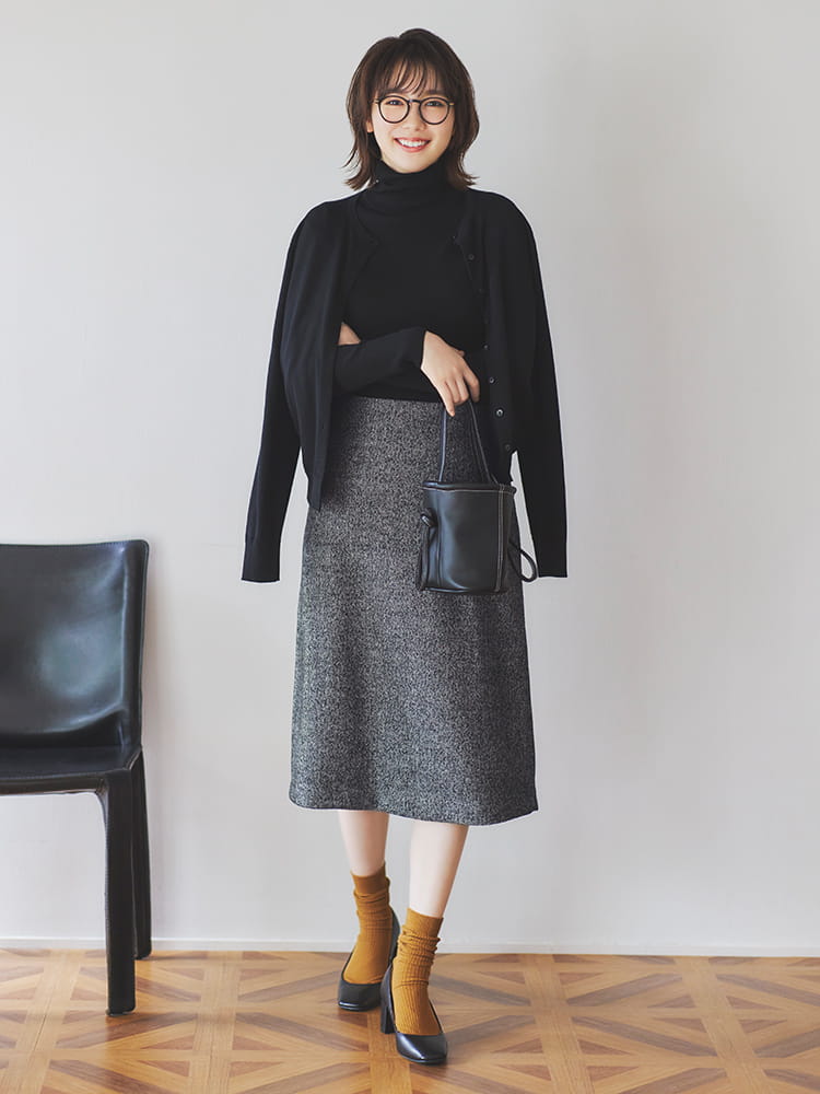羊毛混紡窄版中長裙