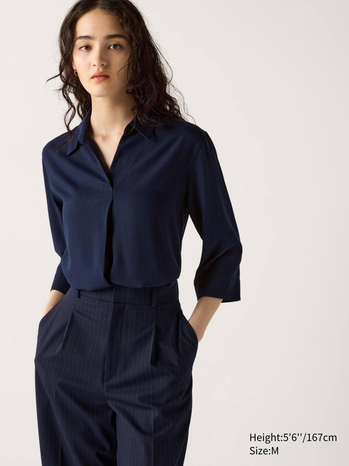 女裝, S-XL 嫘縈開領上衣(七分袖) 469419