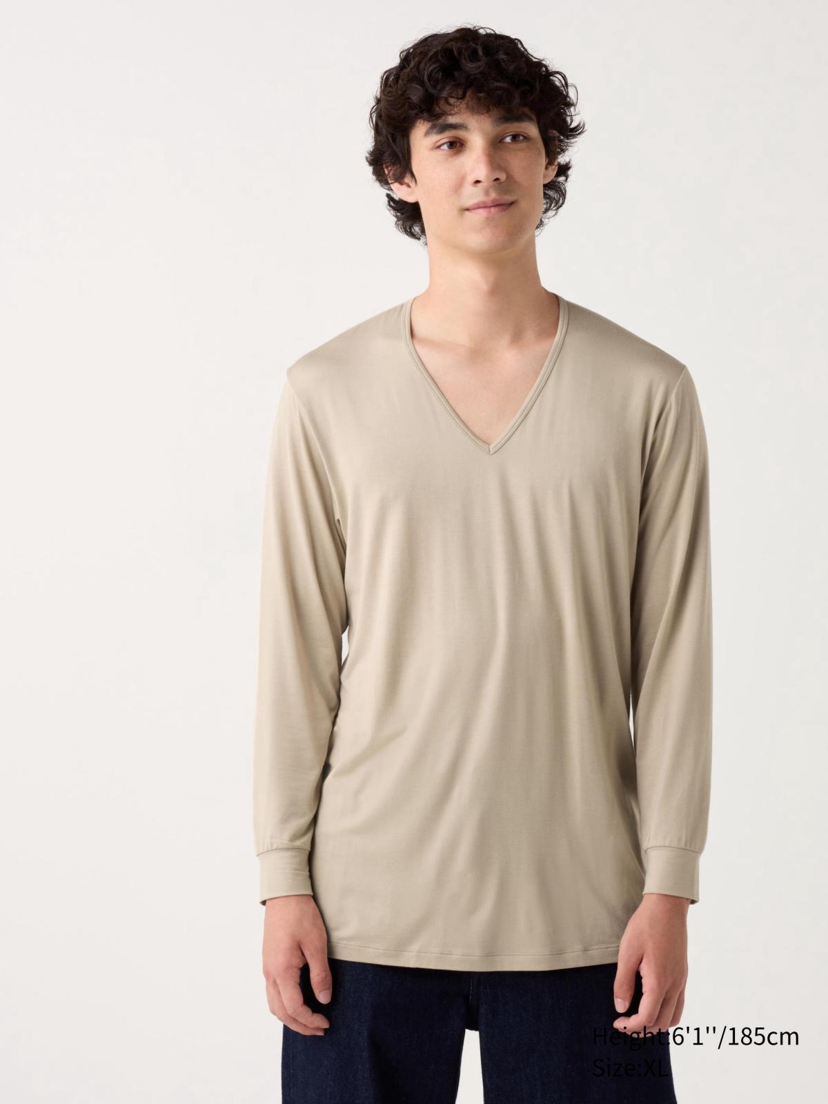 男裝XS-3XL HEATTECH V領T恤(9分袖) 469978