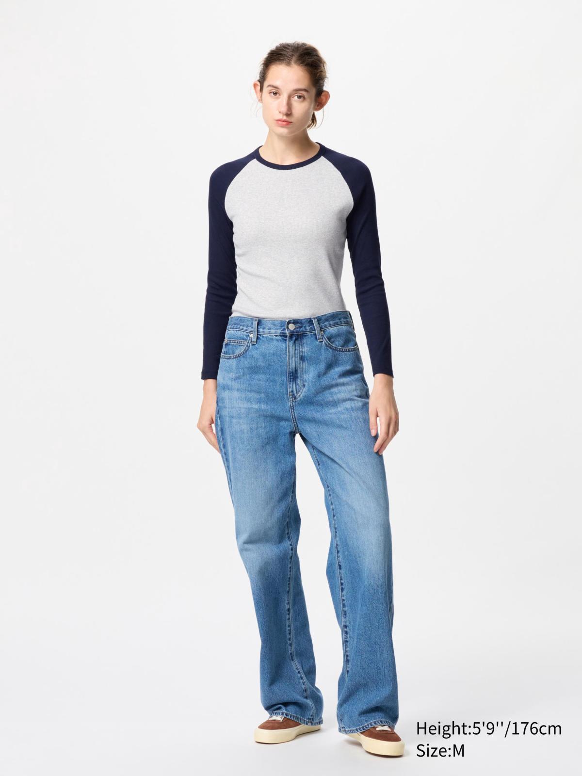 女裝, XS-XXL 柔軟羅紋拼色圓領T恤(長袖) 476855