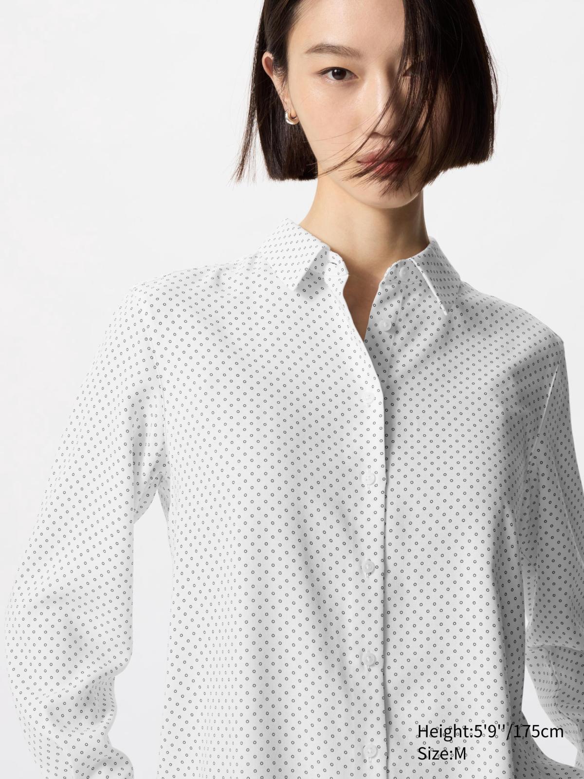 女裝, XS-3XL 嫘縈印花上衣(長袖) 475658