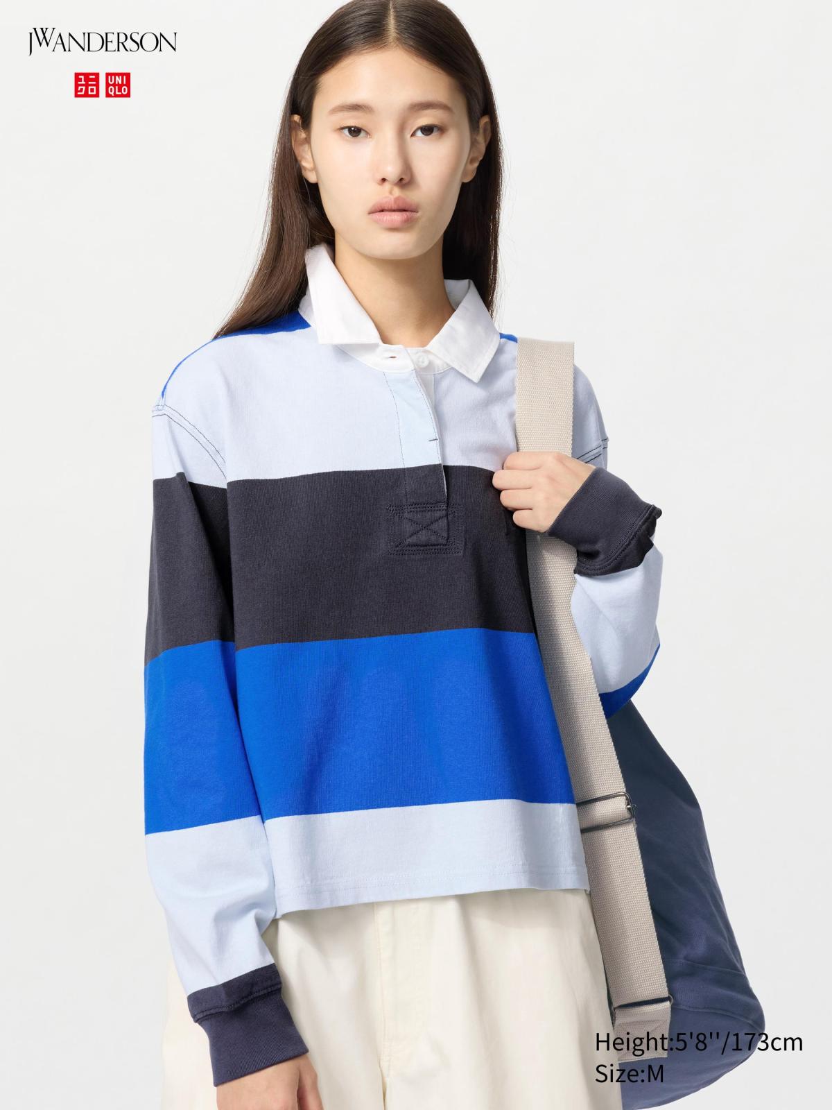 女裝S-XXL 寬版條紋POLO衫(長袖) 478681