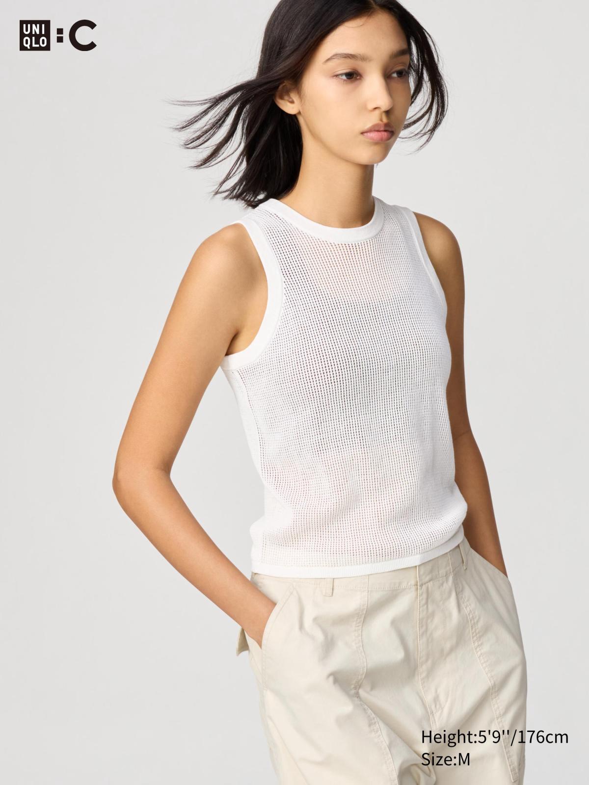 女裝, XS-XXL 鏤空圓領針織衫(無袖) 475058