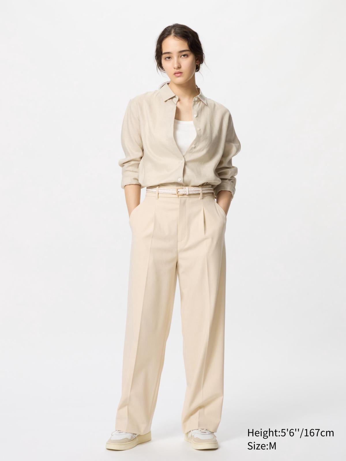 女裝, XS-3XL 打褶寬褲 473638