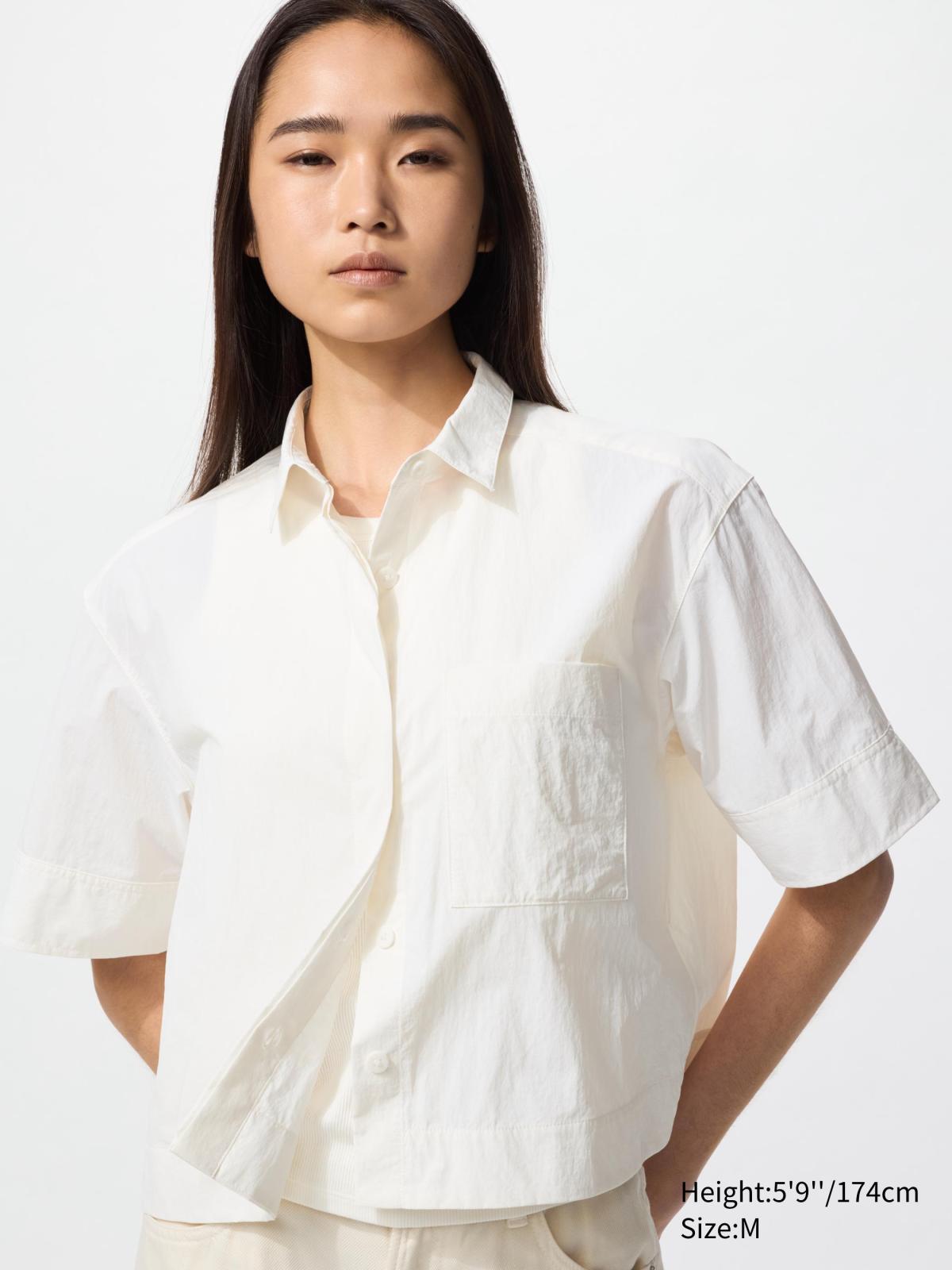 女裝S-XL 寬版短襯衫(五分袖) 479096