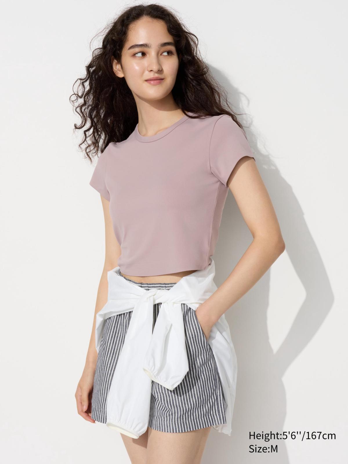 女裝XS-3XL AIRism柔軟短版T恤(短袖) 465762 474411
