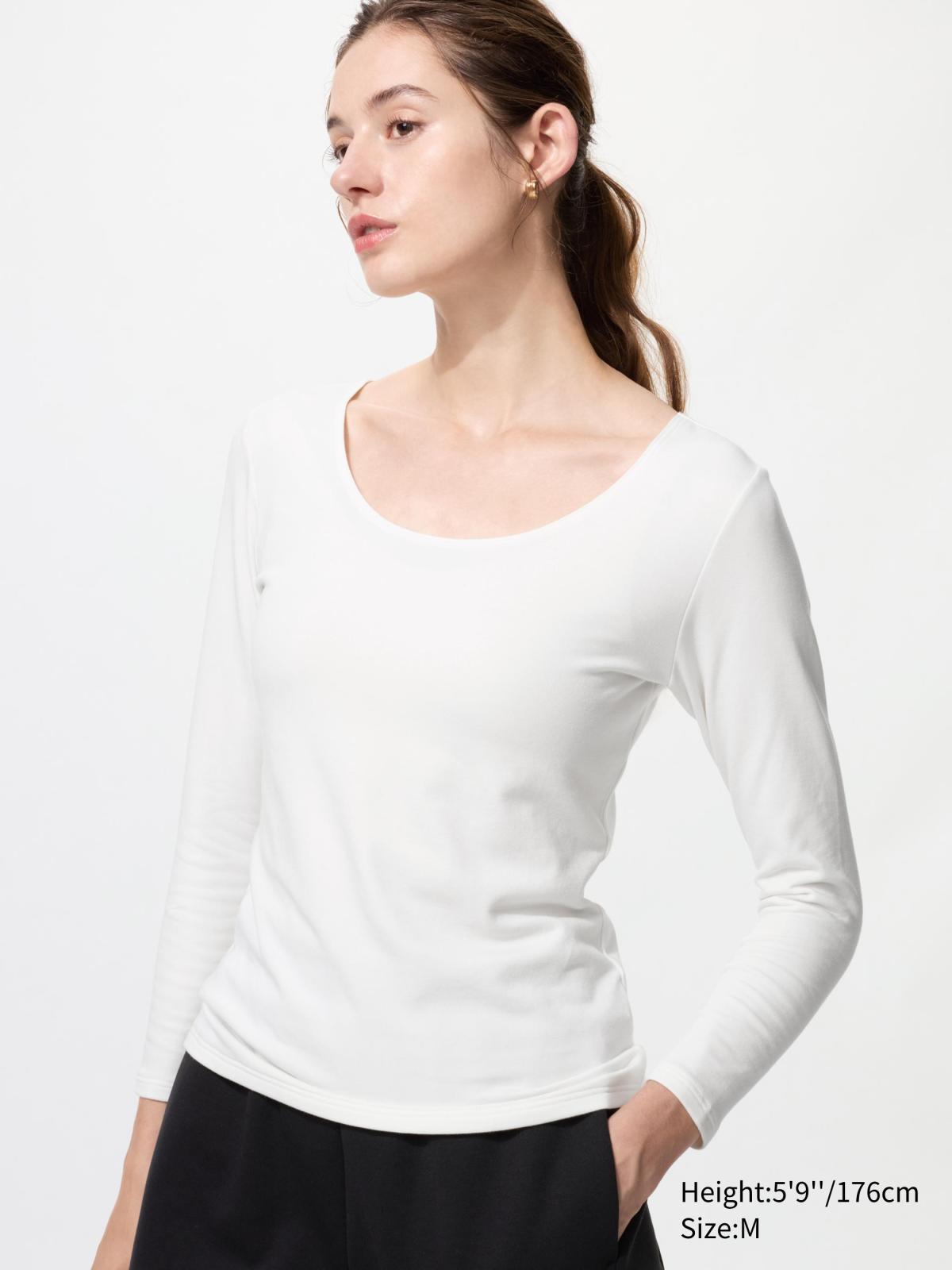 女裝, XS-3XL HEATTECH棉質極暖U領T恤(8分袖) 469746 / 481078 478963