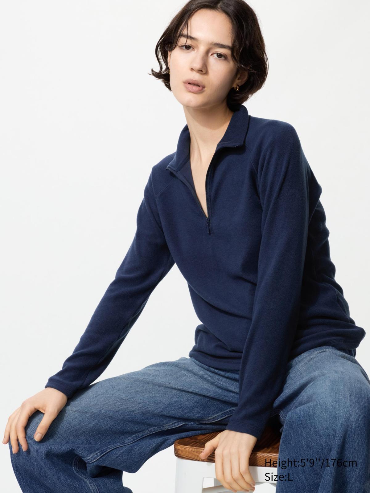 女裝, S-XL HEATTECH彈性刷毛半開襟T恤(長袖) 479693