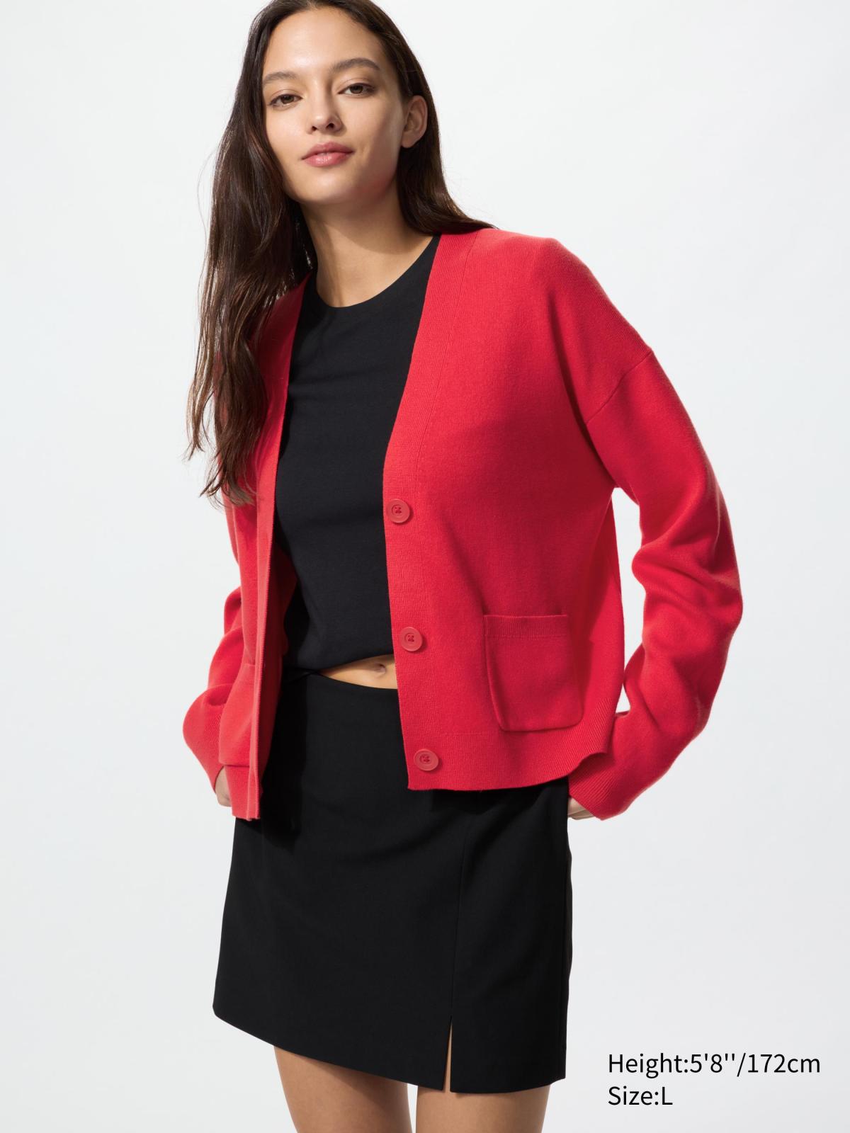 柔滑棉V領短版開襟外套(長袖)