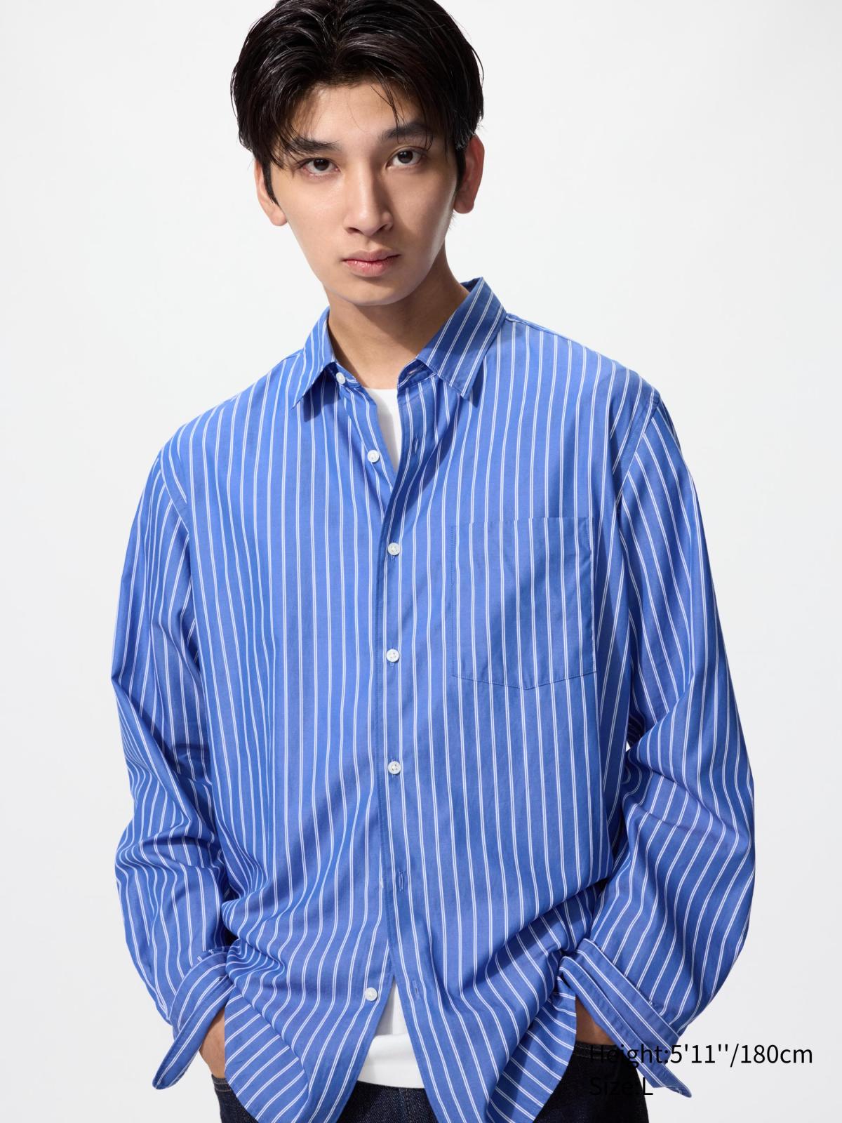 府綢襯衫(長袖)(標準領/條紋)