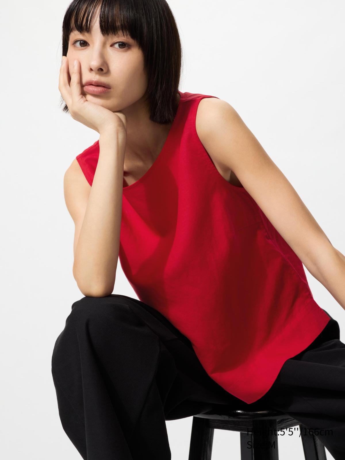 亞麻混紡上衣(無袖)