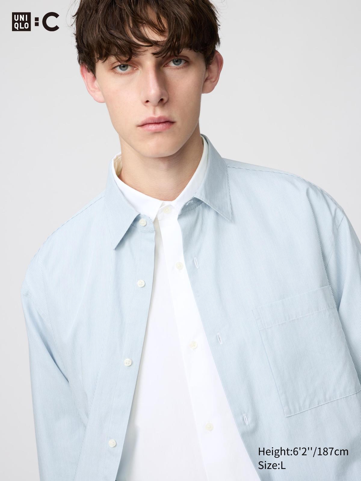 府綢寬版襯衫(長袖)(條紋)