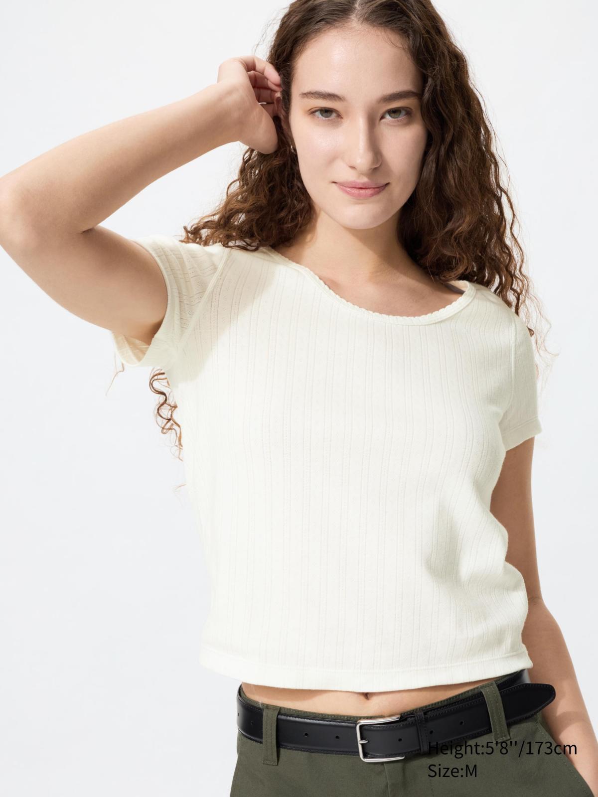 女裝 紋理短版上衣(短袖) 485025