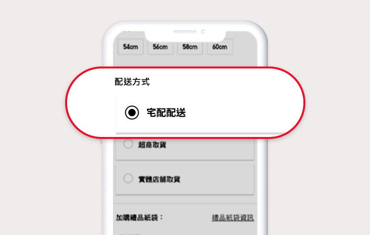 選擇配送方式(宅配、超商取貨、實體店舖取貨)