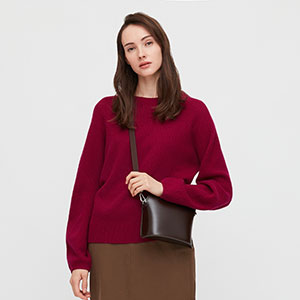 3D針織小羊毛混紡圓領寬袖毛衣(長袖)