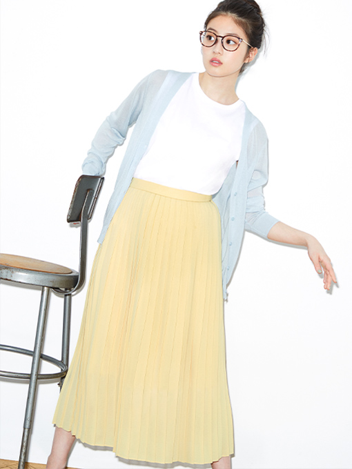  雪紡細褶長裙 01.