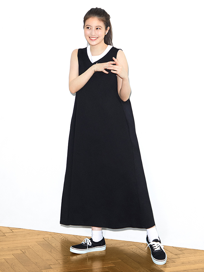 絲光棉Ｖ領A字長洋裝 01.