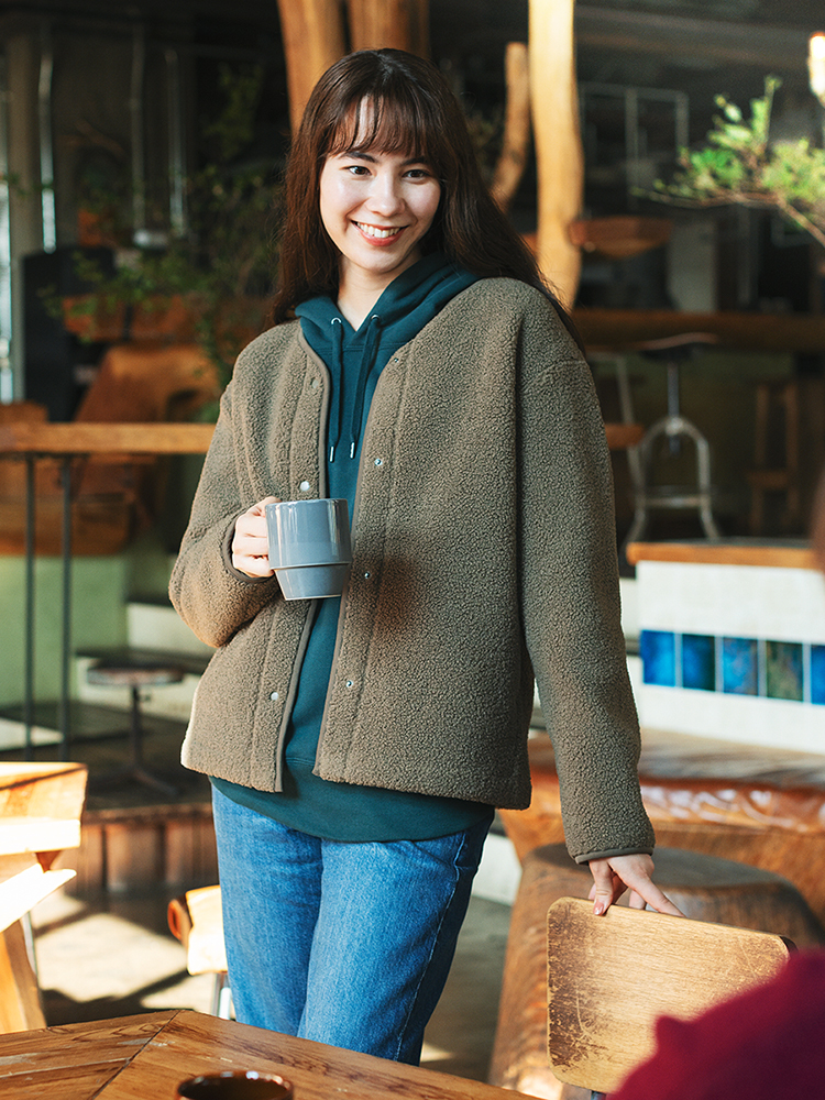 女裝 毛絨刷毛圓領針織外套